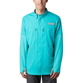 Columbia PFG Force XII Zero Long Sleeve Hybrid, Camisa Turquesa Claro Para Hombre | 532894-GQP